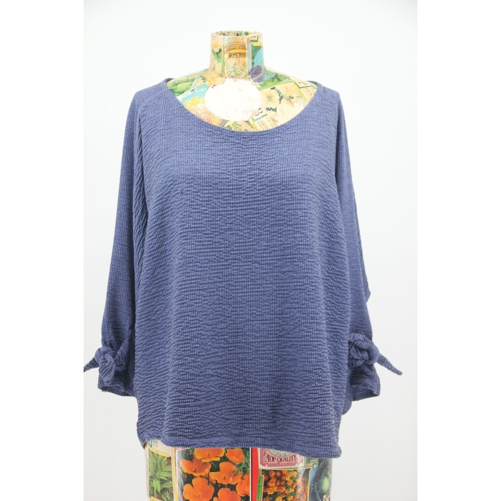 Bobeau Blue Textured Knit Flowy Loose Fit Half Sleeve Tee Shirt Women's XL # 563